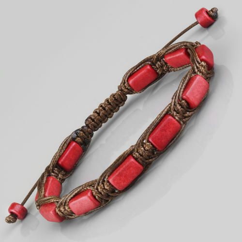 Купить плетеный браслет в стиле Шамбала Everiot Select LNS-2056 из красных керамических бусин оптом от 560 руб.